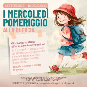 BIRONICO – Il mercoledì pomeriggio alla Quercia: gioco e avventura all’aria aperta (da settembre a dicembre 2026)